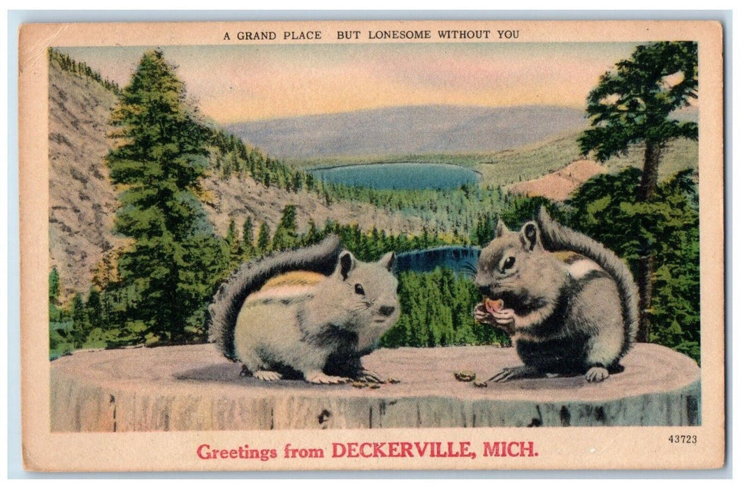 1961 Greetings From Deckerville Michigan MI, Squirrel Posted Vintage Postcard