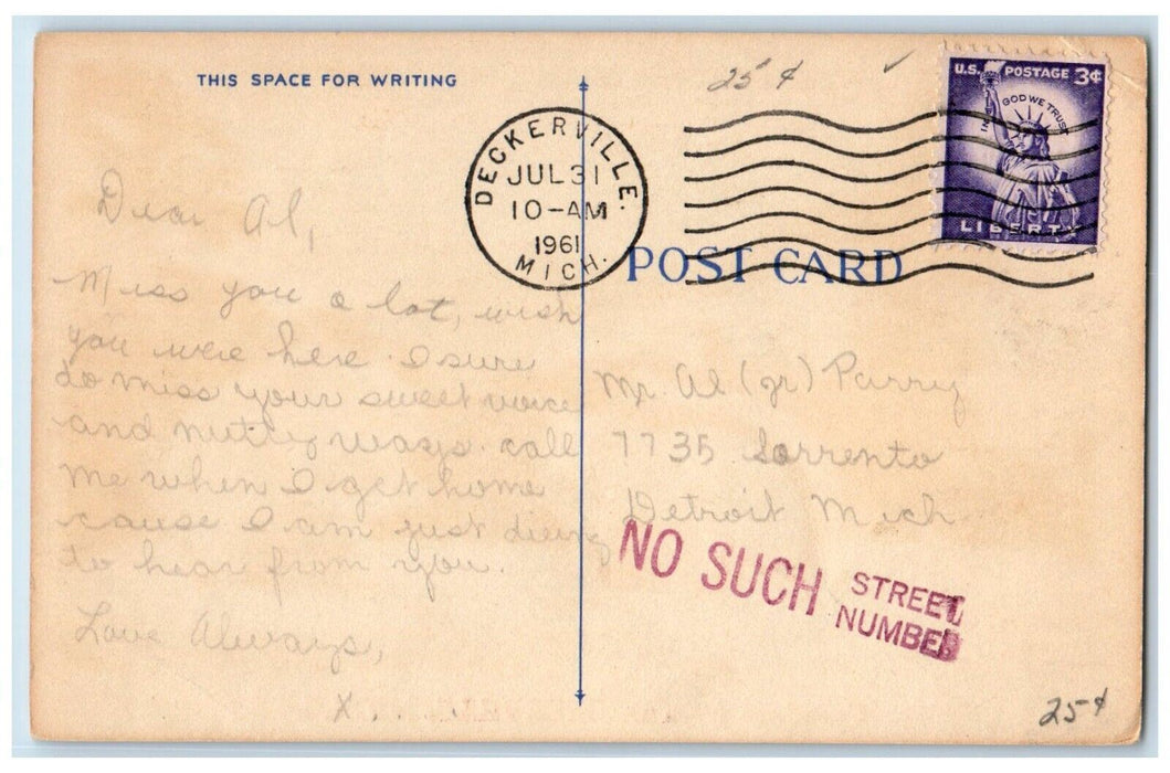 1961 Greetings From Deckerville Michigan MI, Squirrel Posted Vintage Postcard