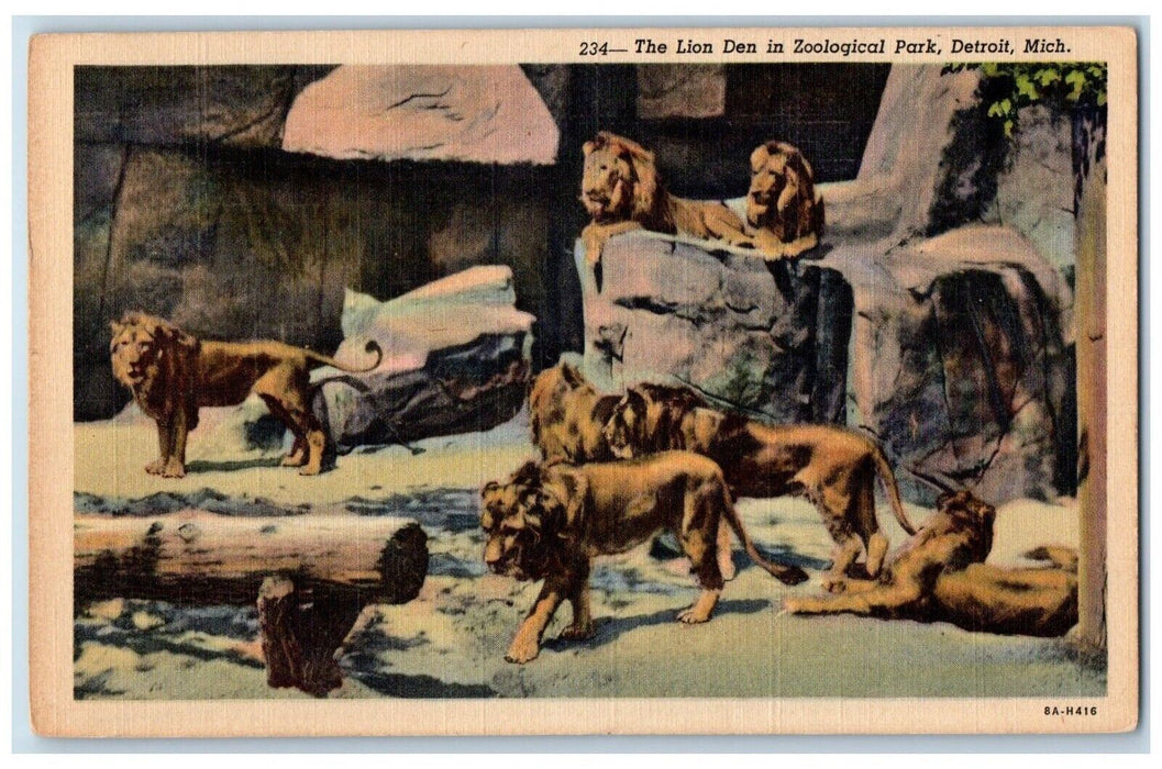 1944 The Lion Den In Zoological Park Detroit Michigan MI Posted Vintage Postcard