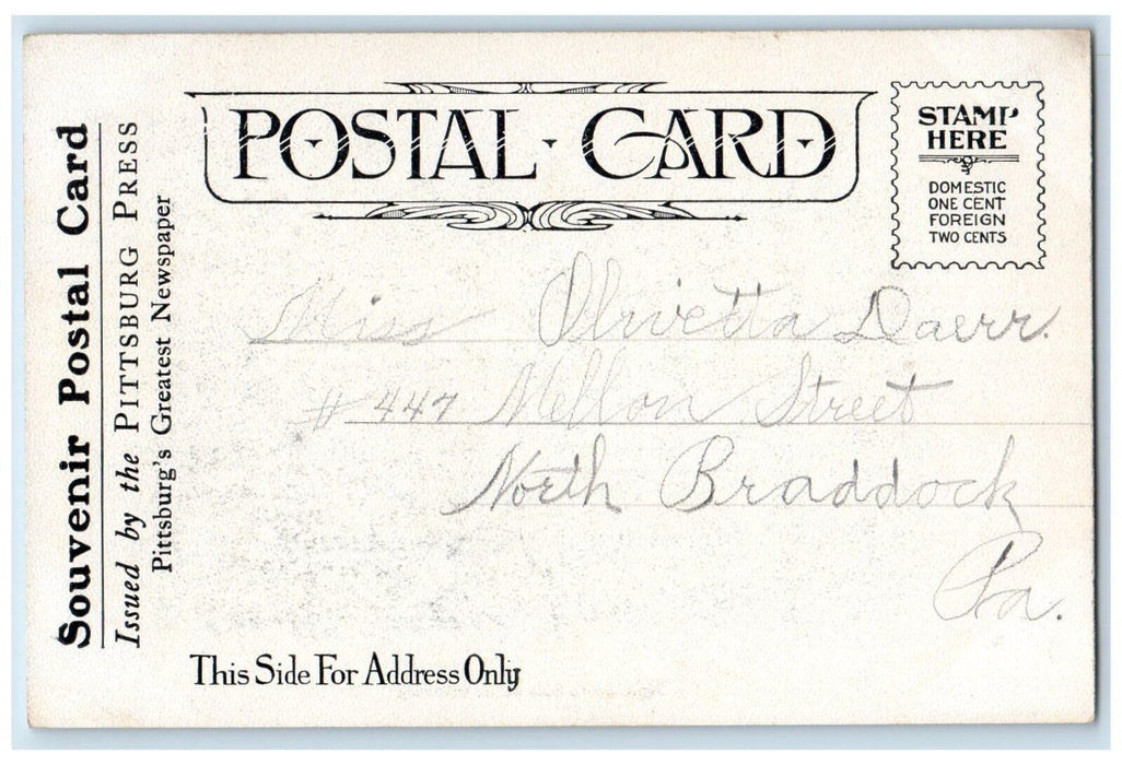 c1905 South Side Hills Pittsburg Pennsylvania Souvenir Press Newspaper Postcard