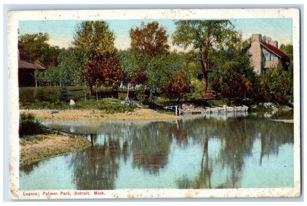 1910 View Of Lagoon Palmer Park Detroit Michigan MI Posted Antique Postcard