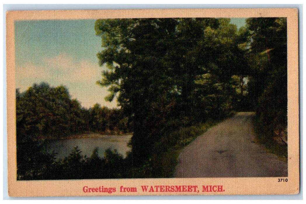 c1910's Greetings From Watersmeet Michigan MI, Dirt Road River View Postcard