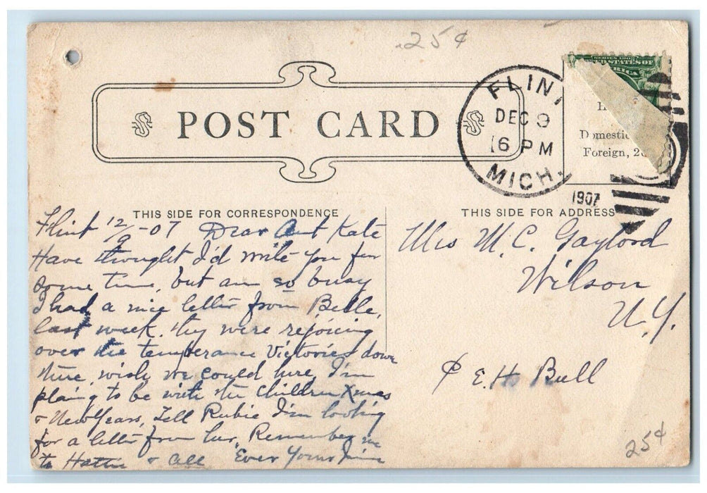 1907 River View Ladder Scene Flint Michigan MI Posted Antique Postcard