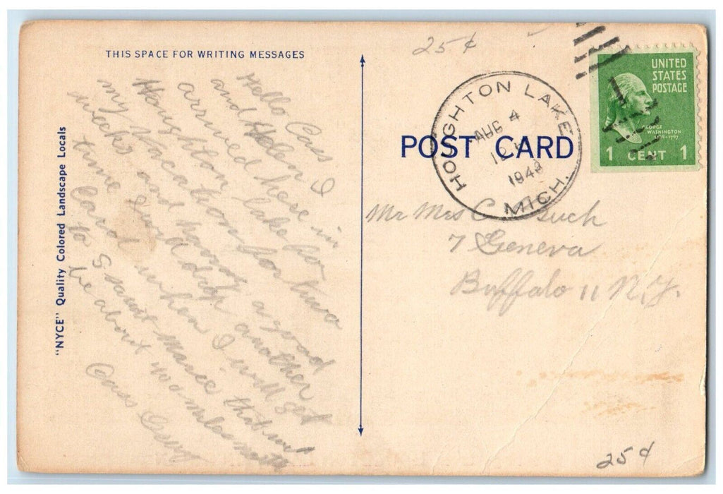 1948 Greetings From Houghton Lake Michigan MI, Deer Lake View Vintage Postcard