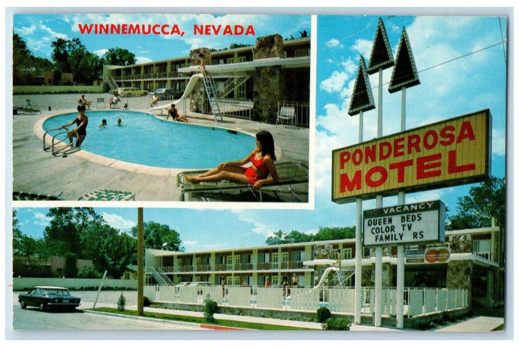 c1960's Ponderosa Motel Winnemucca Nevada NV, Dual View Vintage Postcard