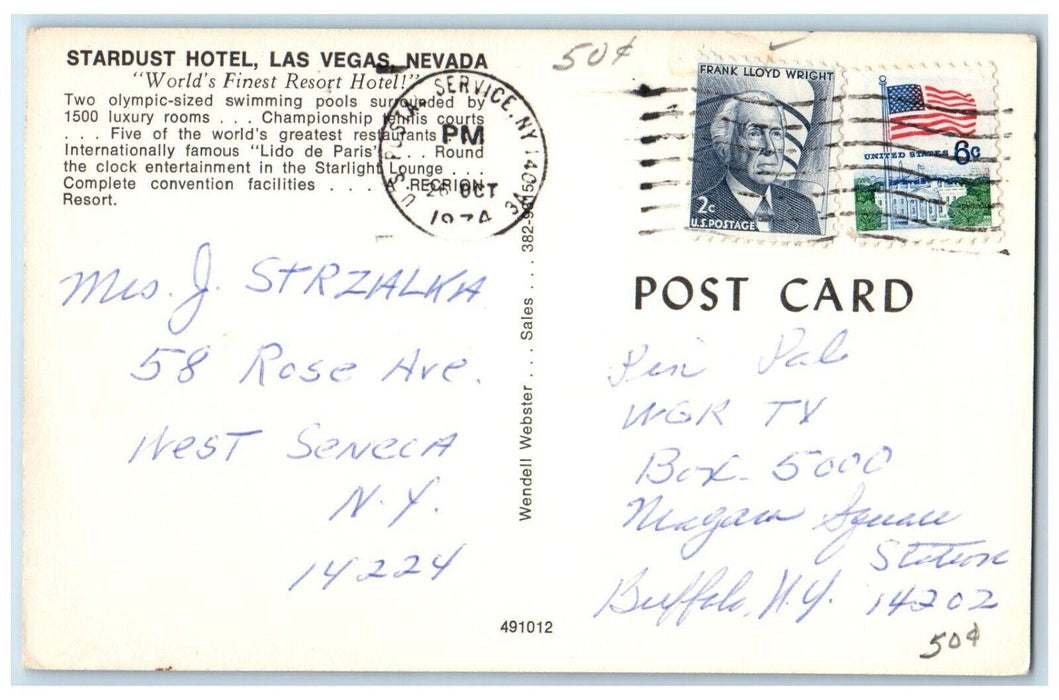 1974 View Of Stardust Hotel & Swimming Pool Las Vegas Nevada NV Vintage Postcard