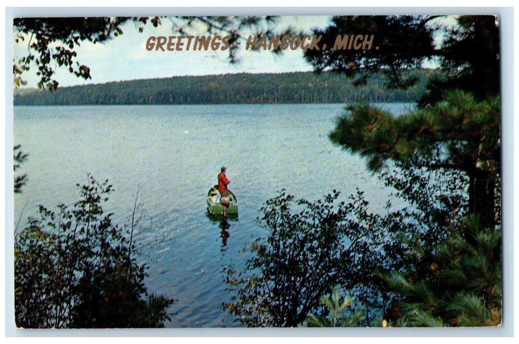 1961 Greetings From Hancock Michigan MI, Scene Boat Posted Vintage Postcard