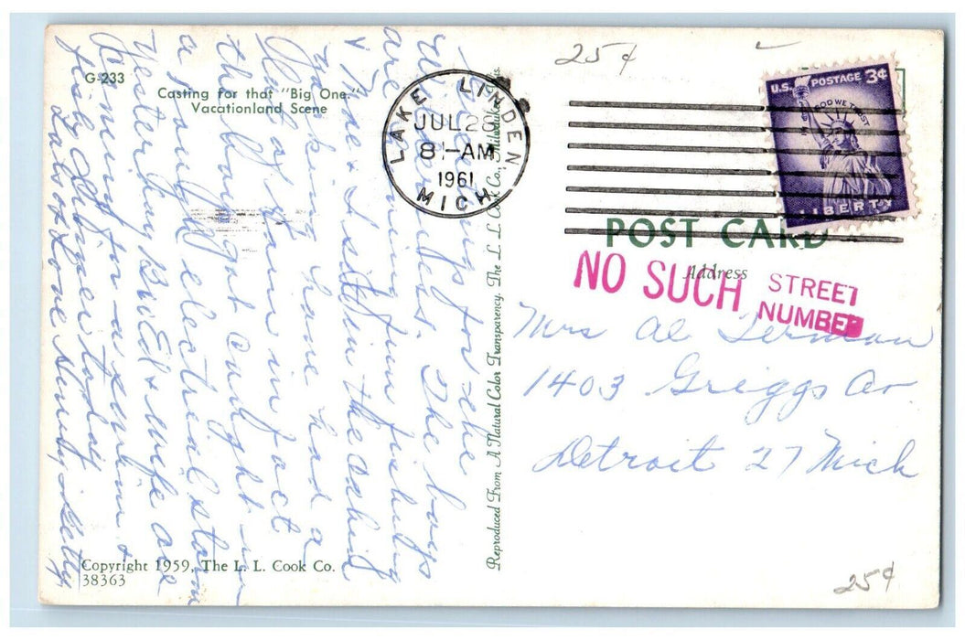 1961 Greetings From Hancock Michigan MI, Scene Boat Posted Vintage Postcard