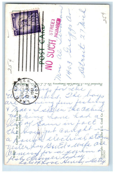 1961 Greetings From Hancock Michigan MI, Scene Boat Posted Vintage Postcard