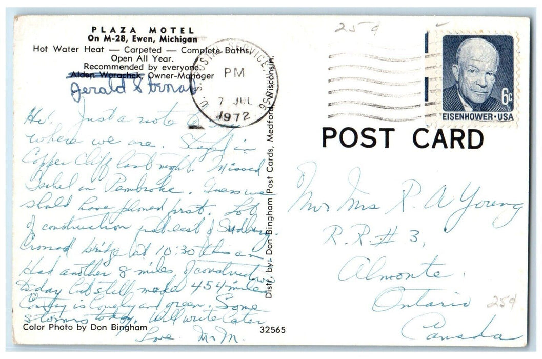 1972 View Of Plaza Motel Dirt Road Ewen Michigan MI Unposted Vintage Postcard