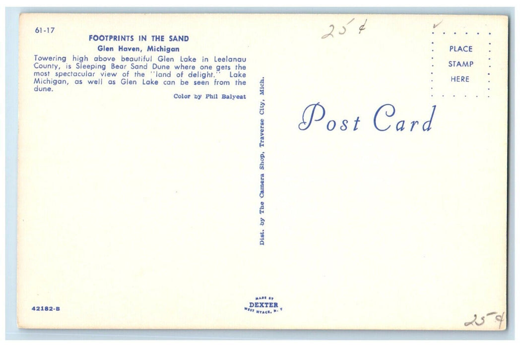 c1960's Footprints In The Sand Glen Haven Michigan MI Unposted Vintage Postcard