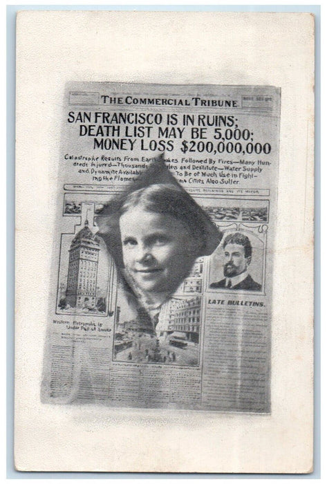 c1905 San Francisco Ruins Death List Money Loss Commercial Tribune Ohio Postcard