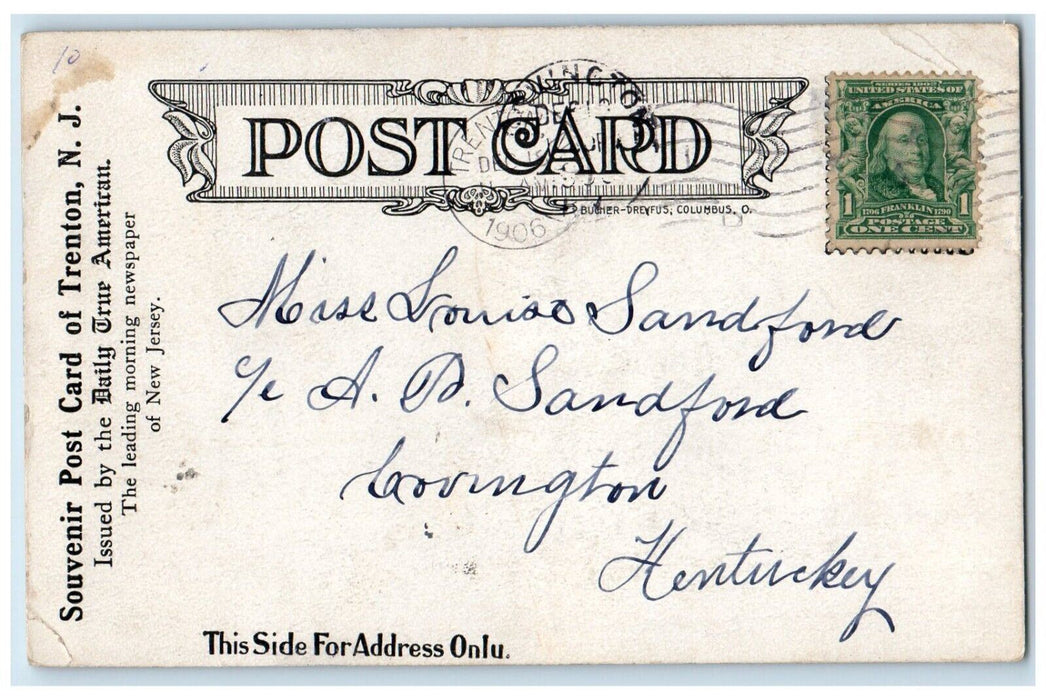 1906 Free Public Library Trenton New Jersey Souvenir Trenton Newspaper Postcard