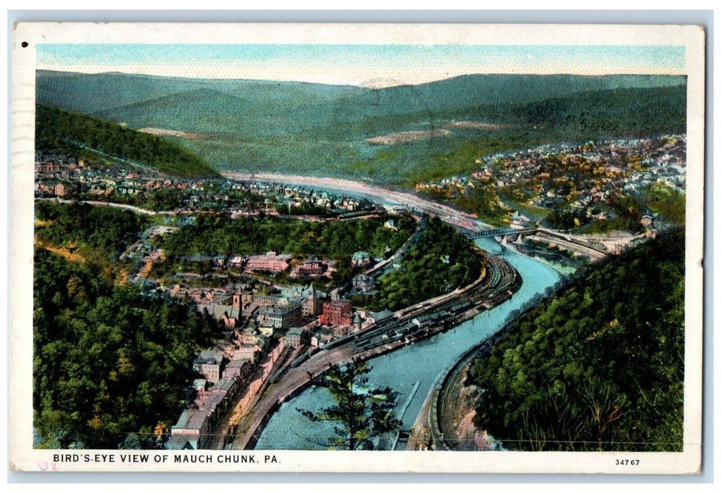 1956 Aerial Birds Eye View Mauch Chunk Bridge River Lake Pennsylvania Postcard
