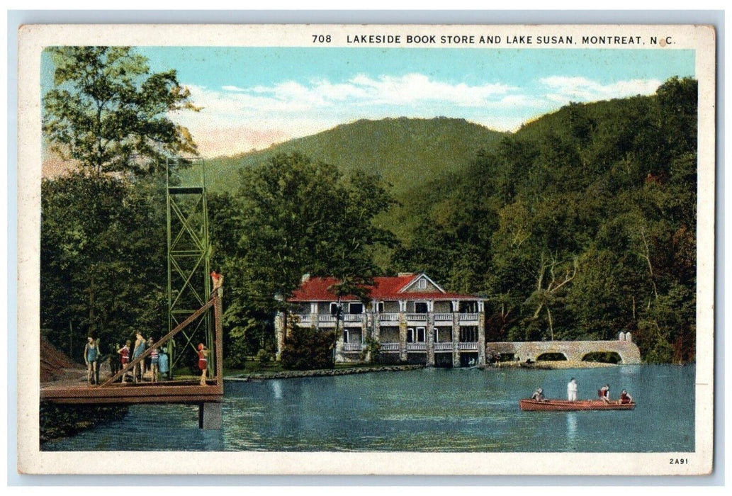 c1940 Lakeside Book Store Lake Susan Canoe Boat Montreat North Carolina Postcard