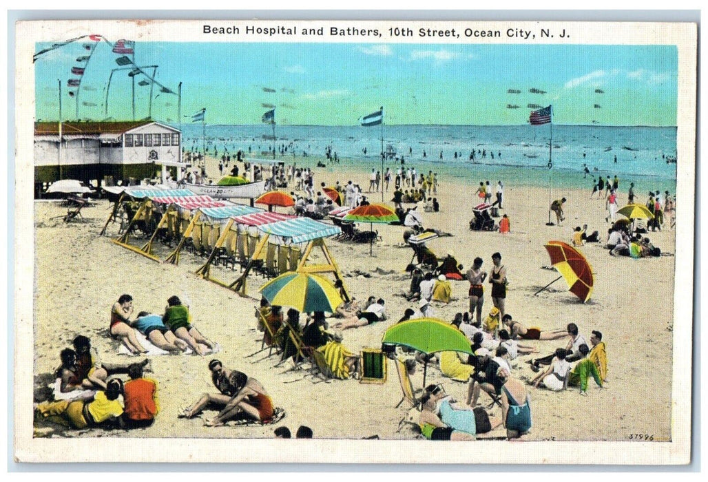 c1937 Beach Hospital Bathers Street Swimsuit Ocean City New Jersey NJ Postcard