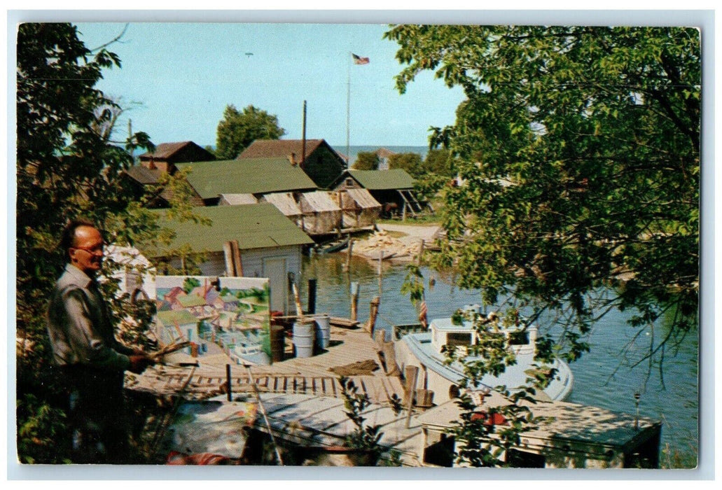 c1950's Artist Delight At Fishtown Leland Michigan MI Unposted Vintage Postcard