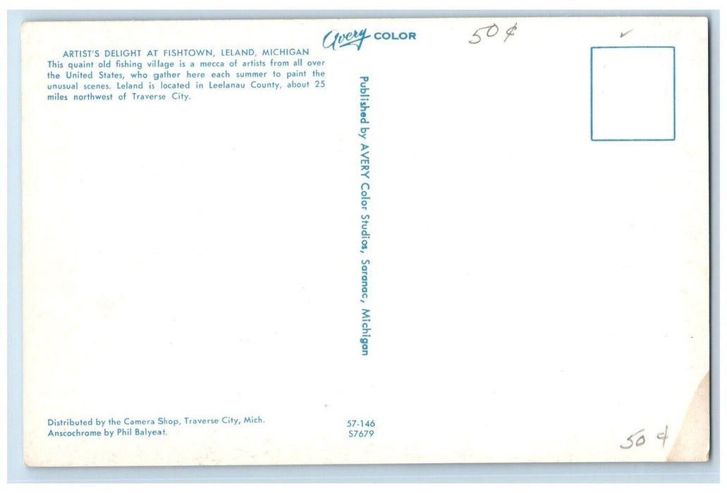 c1950's Artist Delight At Fishtown Leland Michigan MI Unposted Vintage Postcard