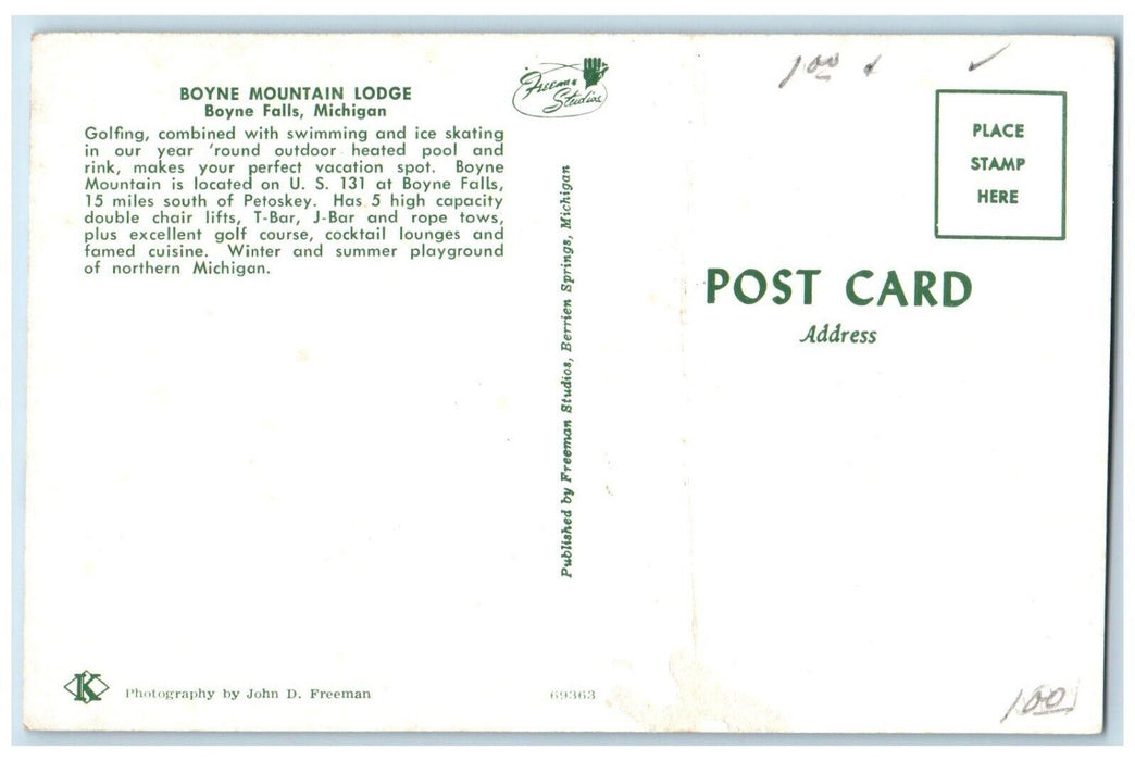 c1960's Boyne Mountain Lodge Boyne Falls Michigan MI, Ice Skating Postcard