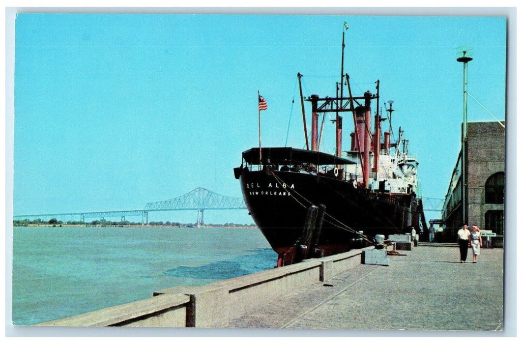 Steamer Out Of The Gulf Mexico Docks Foot Canal Street New Orleans LA Postcard