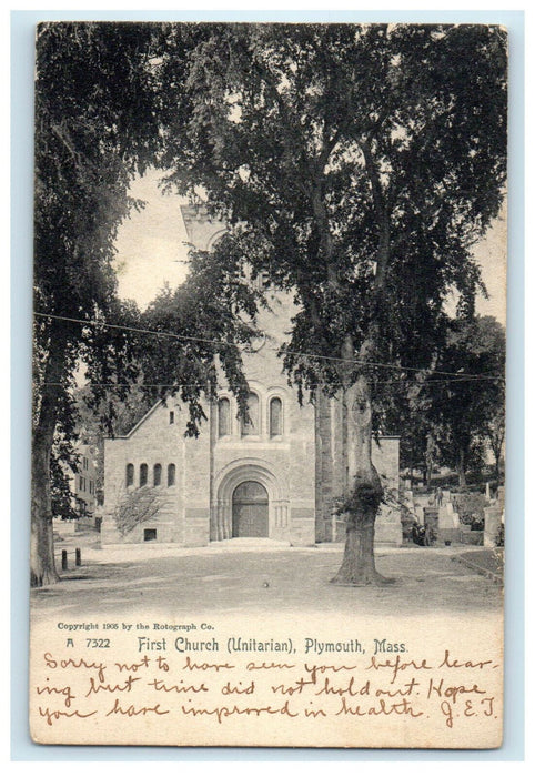 1906 First Church Unitarian Plymouth Massachusetts MA East Dover MA Postcard