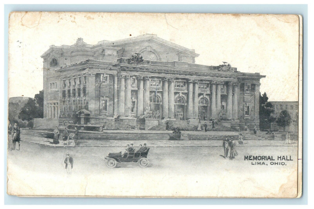 1907 Memorial Hall, Lima, Ohio OH Posted Antique Postcard