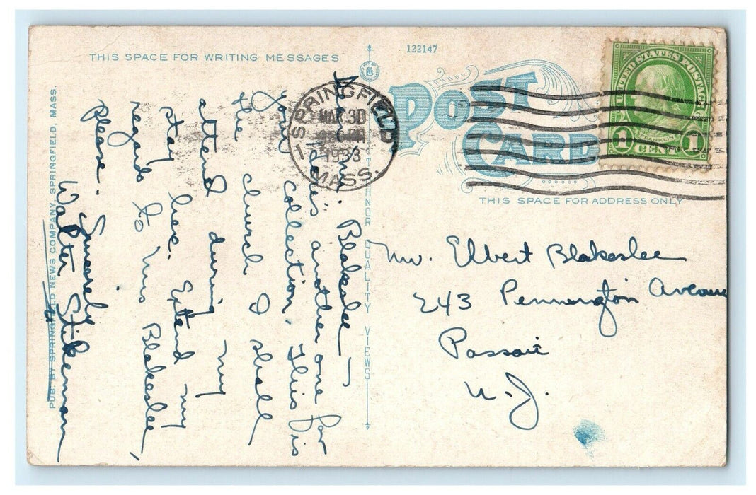 1933 Cathedral State Street Springfield Massachusetts MA Vintage Postcard