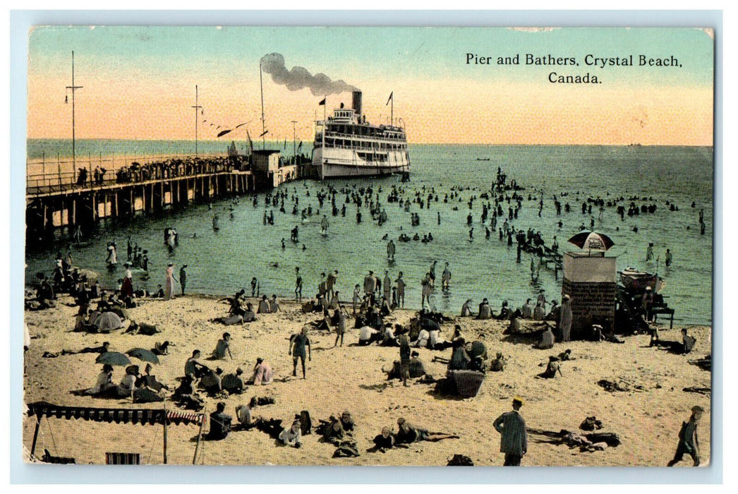 c1910 Pier and Bathers, Sunset View, Crystal Beach, Canada CA Foreign Postcard