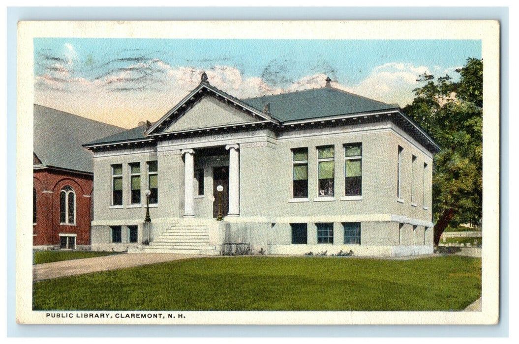 1917 Public Library Claremont New Hampshire NH Posted Antique Postcard