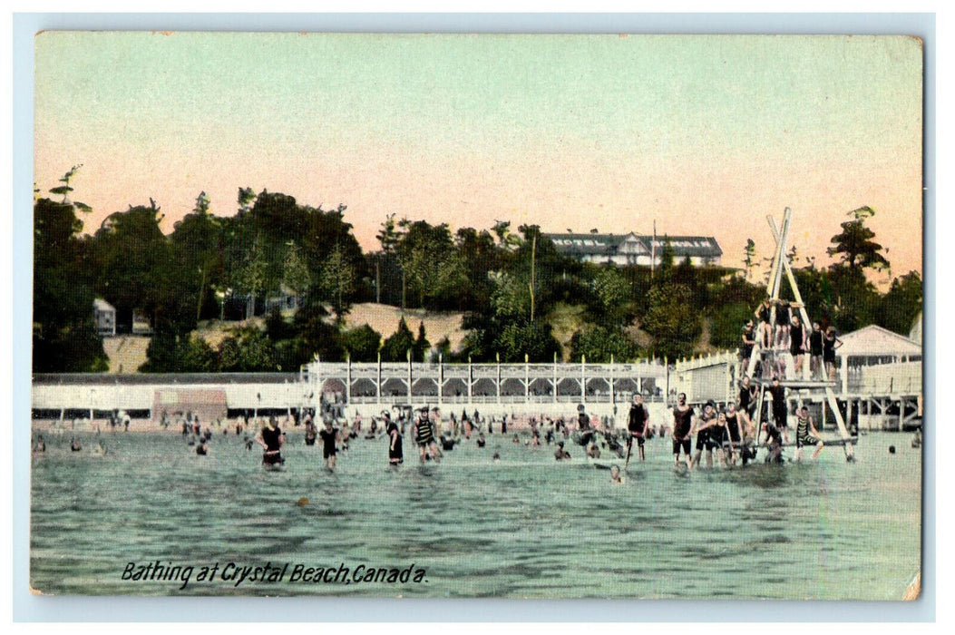 c1910 Bathing at Crystal Beach, Ontario Canada CA Foreign Posted Postcard