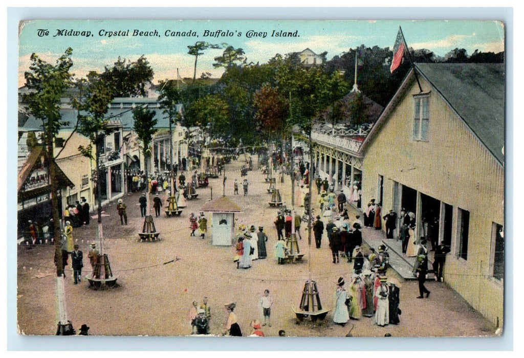 c1910 Midway, Buffalo's Coney Island, Crystal Beach Canada CA Foreign Postcard