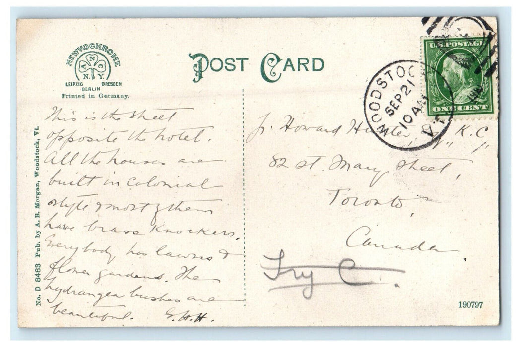 1910 Park Street, Woodstock Vermont VT Posted Antique Postcard