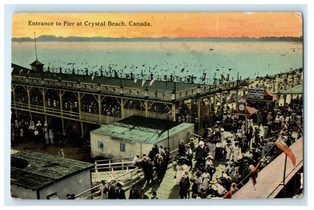 c1910 Entrance to Pier, Sunset at Crystal Beach, Canada CA Foreign Postcard