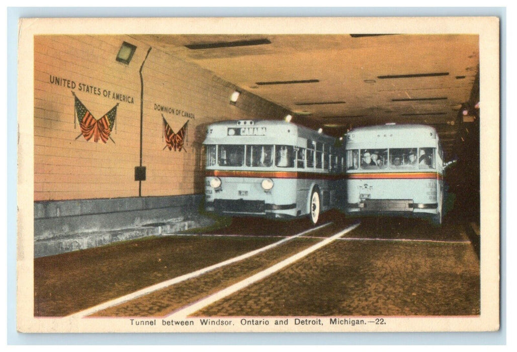 c1920's Tunnel Between Windsor Ontario And Detroit Michigan MI Postcard