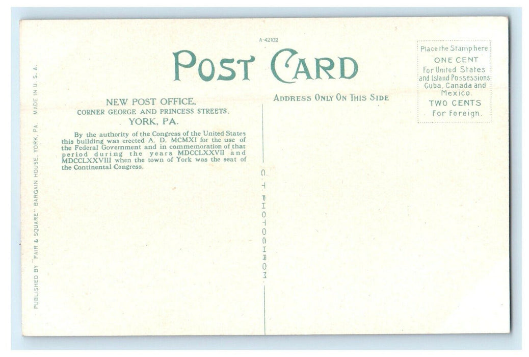 New Post Office Corner George Princess Streets York Pennsylvania PA Postcard
