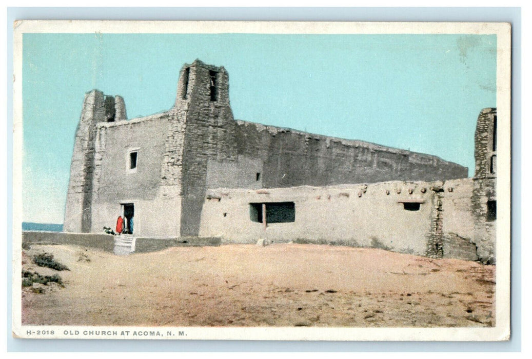 1921 Old Church at Acoma New Mexico NM Posted Fred Harvey Phostint Postcard