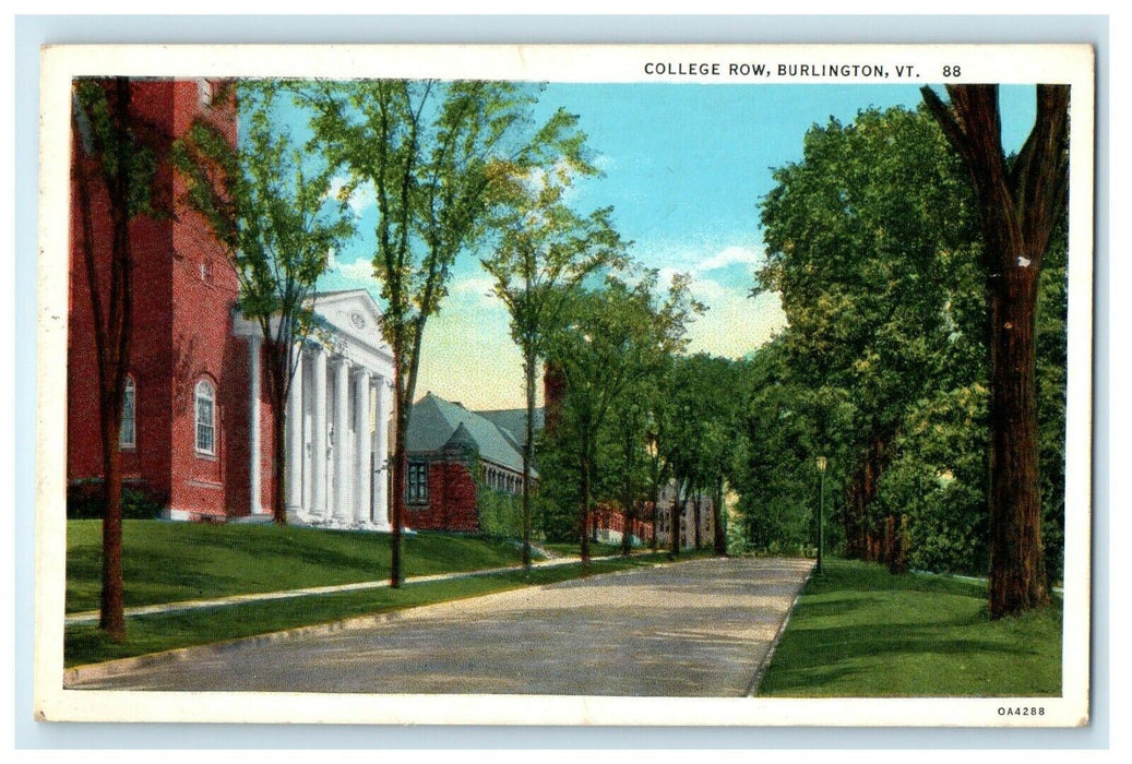 c1920's College Row Burlington Vermont VT Posted Vintage Postcard