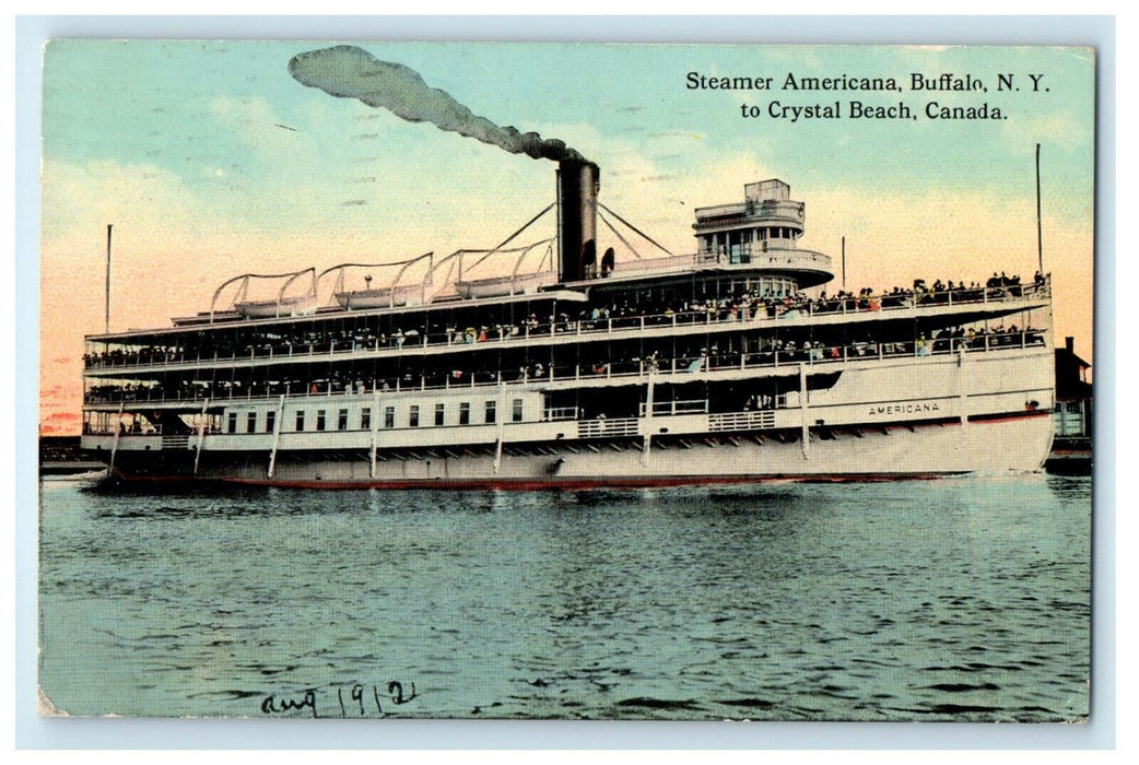 1912 Steamer "Americana", Buffalo NY to Crystal Beach Canada CA Postcard