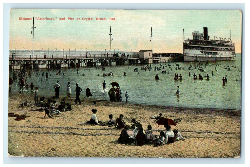 1910 Steamer Americana and Pier, Crystal Beach, Canada CA Posted Postcard