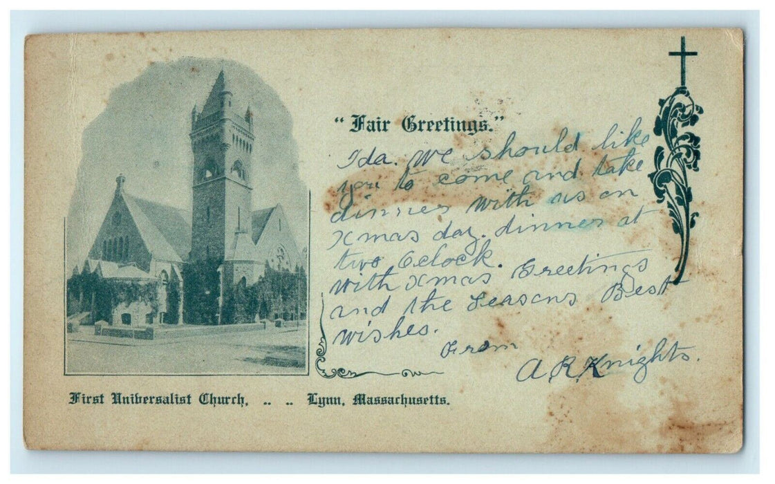 1906 First Universalist Church Lynn Massachusetts MA Antique Postcard