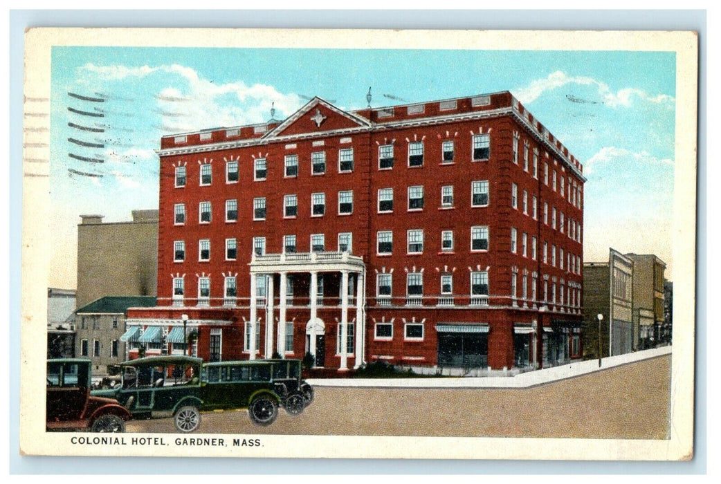 1925 Colonial Hotel Building Car Gardner Massachusetts MA Vintage Postcard