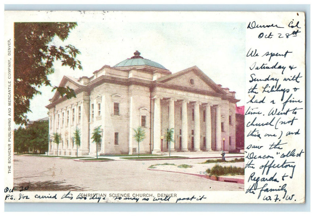 1907 Christian Science Church Denver Colorado CO Pueblo CO Posted Postcard