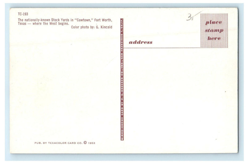 c1960's Nationality Known Stock Yards "Cowtown" Fort Worth Texas TX Postcard