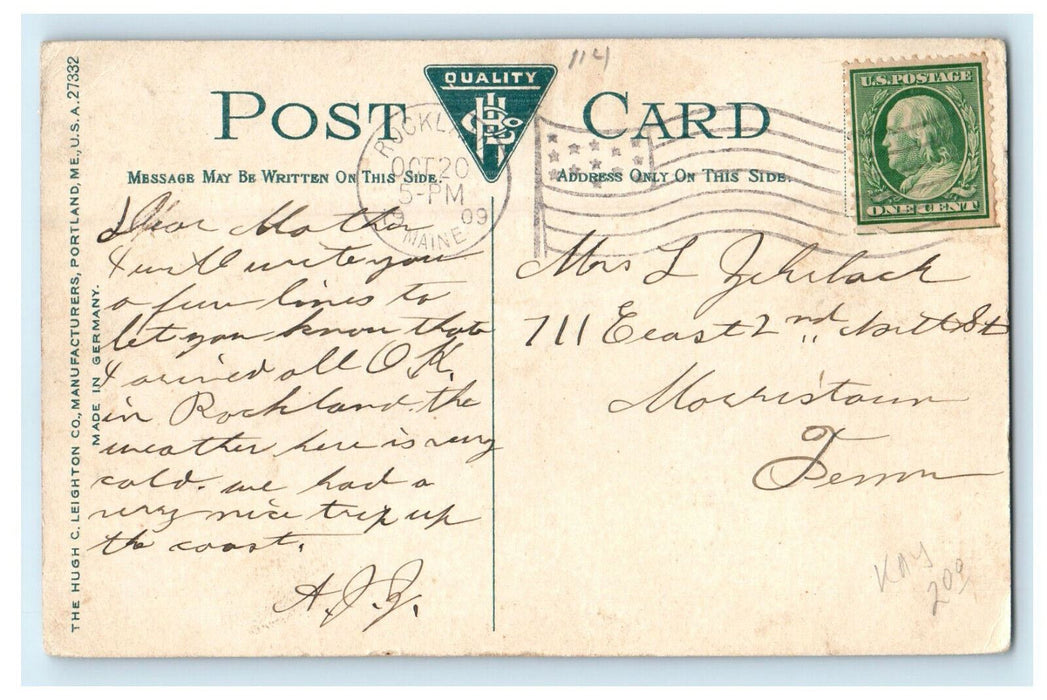 1909 St. Peter's Episcopal Church, Rockland Maine ME Posted Antique Postcard