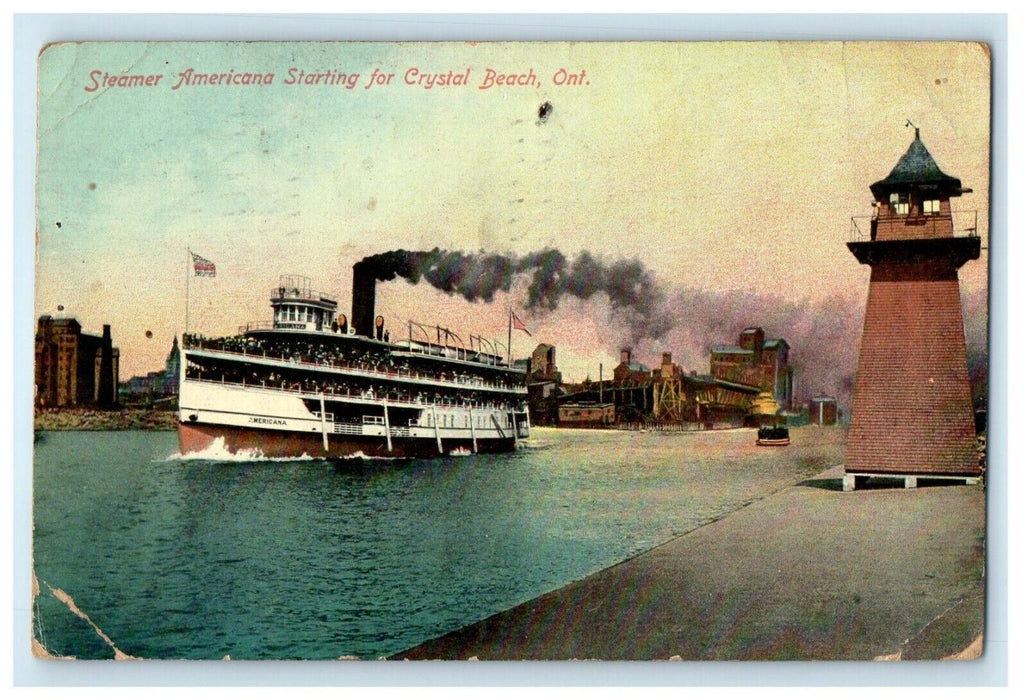 1910 Steamer American Starting For Crystal Beach Ont. Canada Buffalo NY Postcard