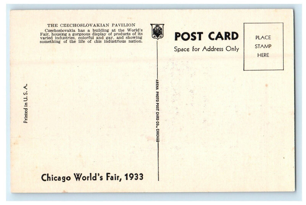 The Czechoslovakian Pavilion Building Chicago World's Fair 1933 IL Postcard