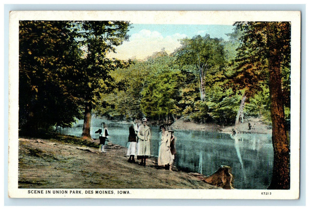 c1920s Scene in Union Park, Des Moines Iowa IA Unposted Antique Postcard