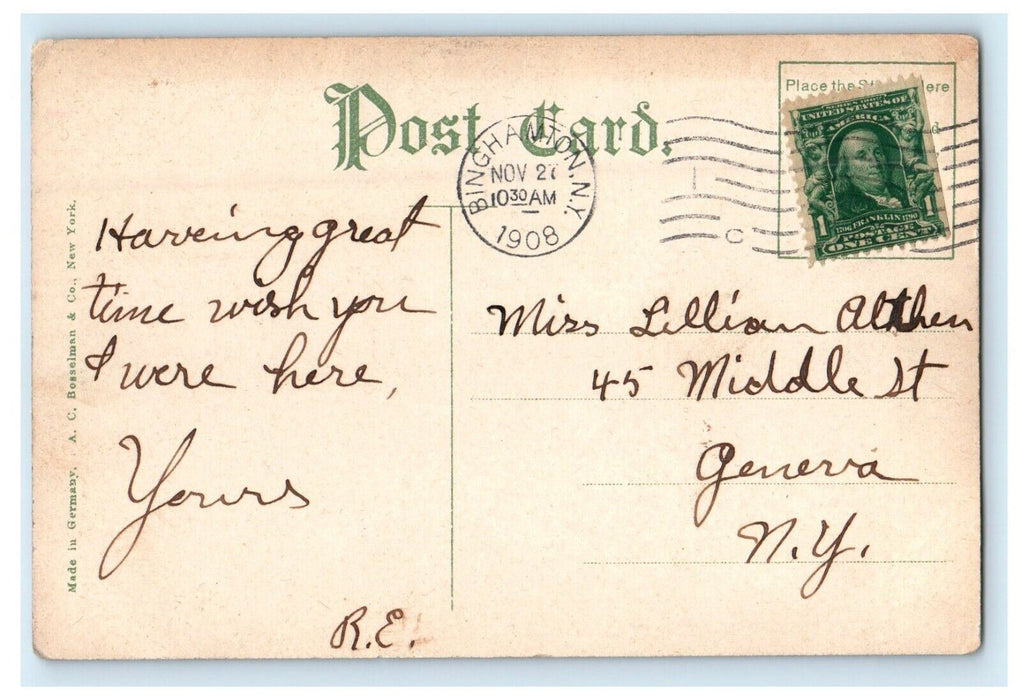 1908 First Presbyterian Church Binghamton New York NY Posted Antique Postcard