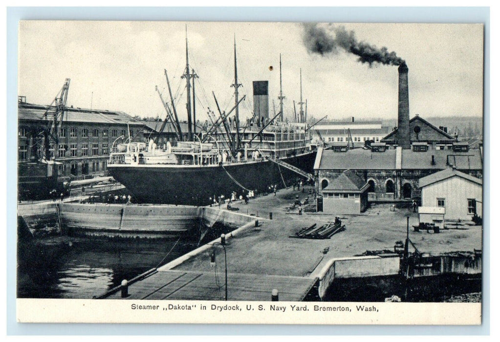 c1910's Steamer Dakota In Drydock U.S Navy Yard Bremerton Washington WA Postcard