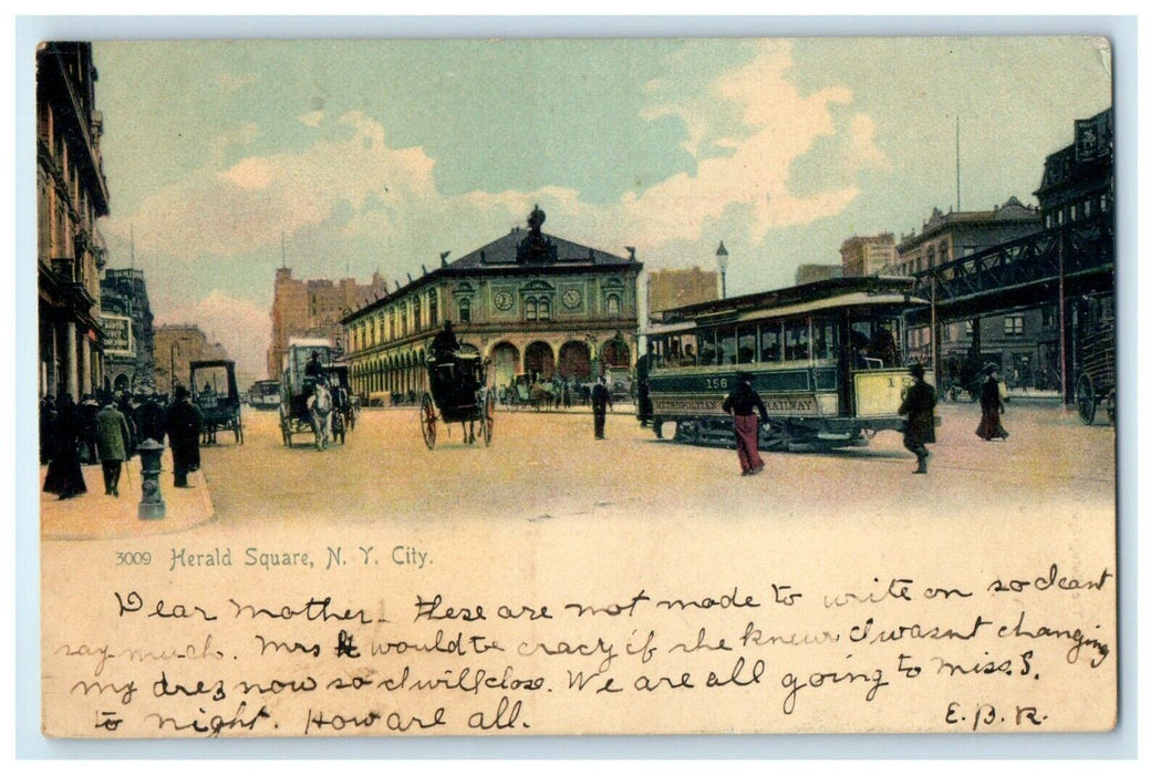 1905 View Of Herald Square Trolley New York City NY, Watermill IL Postcard